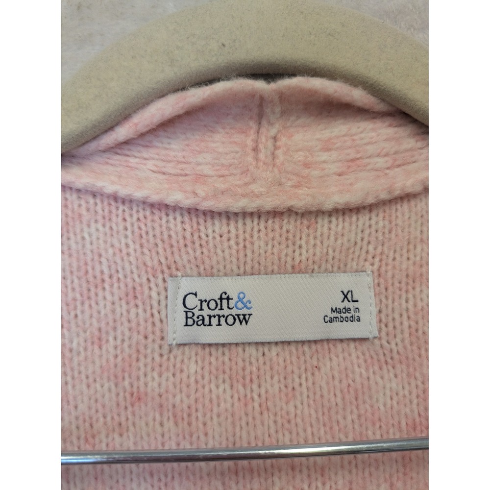 Croft & Barrow Cardigan Women's XL Pink Cable Knit Open Front Pocket - Picture 5 of 10